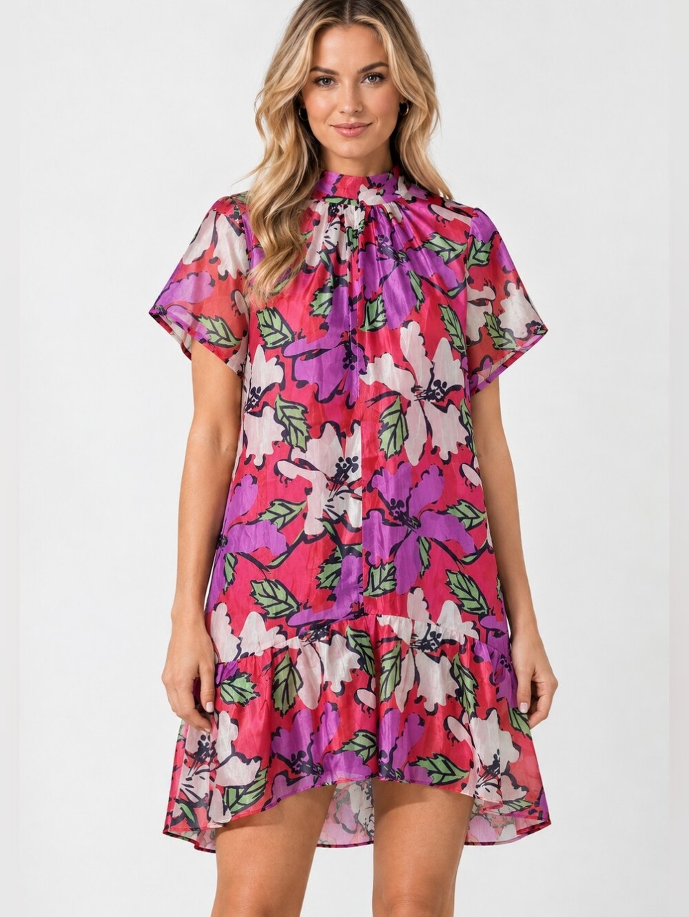 Sugarlips Floral Organza High Neck Ruffle Mini Dress NWT Large